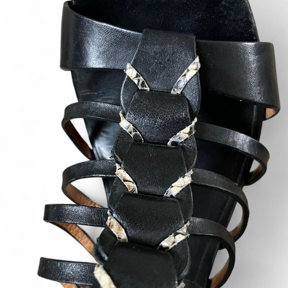 Coach Women’s black leather and Snakeskin gladiator cage heels sandals club - Picture 3 of 9